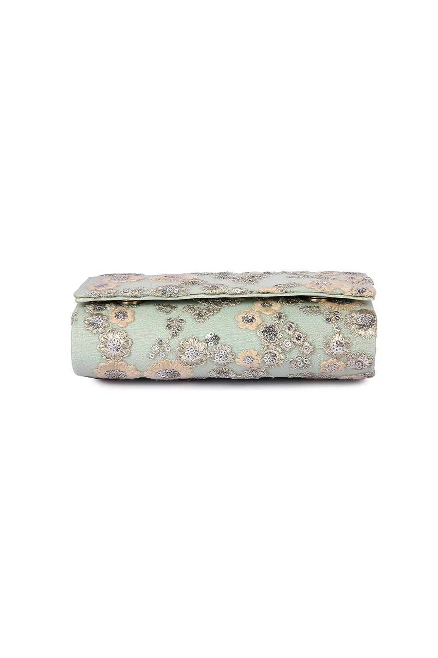Mint Green Floral Embroidered Clutch