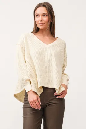 MIRA V-NECK OVERSIZED LONG SLEEVE TOP ANTIQUE WHITE
