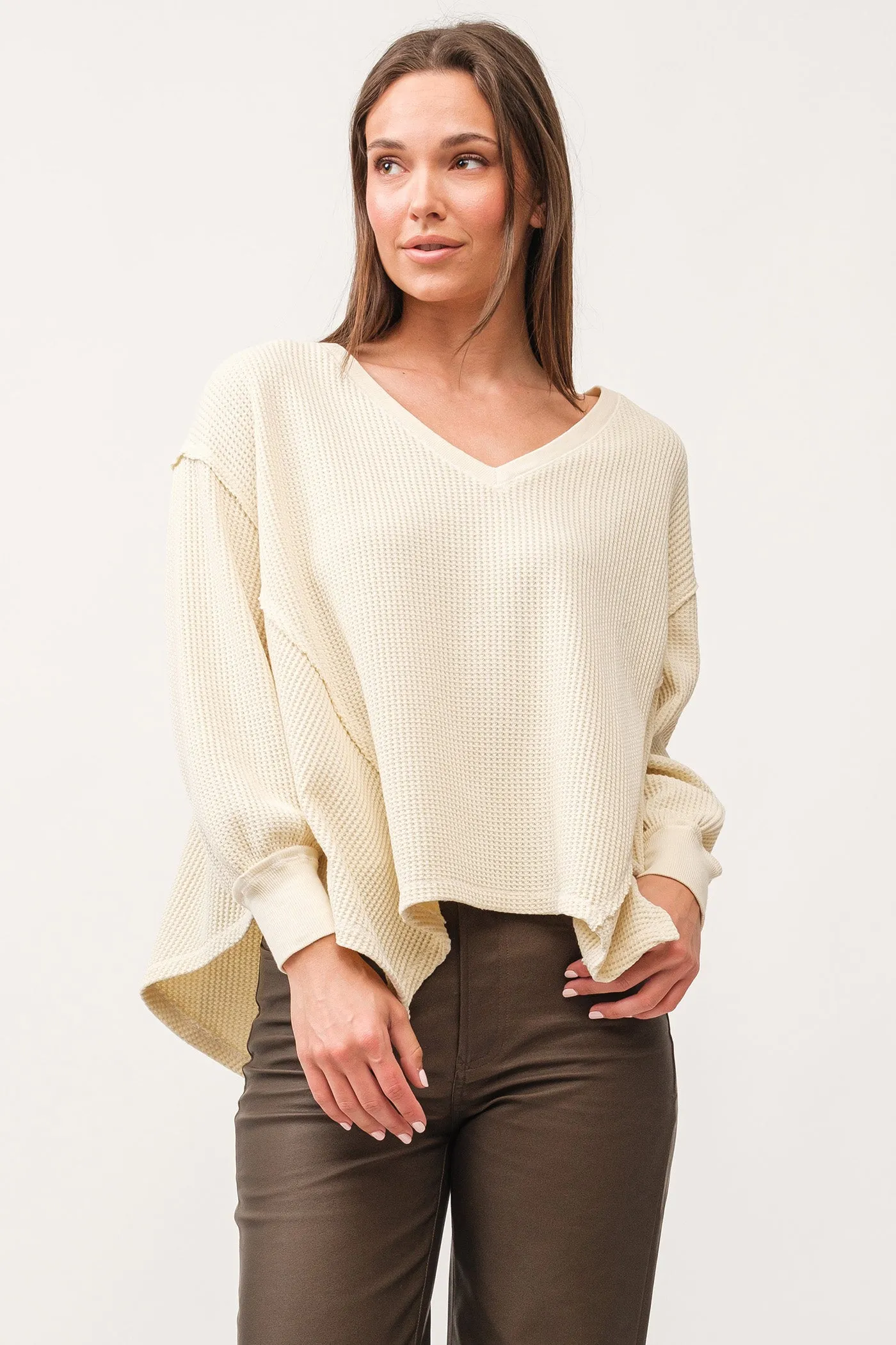 MIRA V-NECK OVERSIZED LONG SLEEVE TOP ANTIQUE WHITE