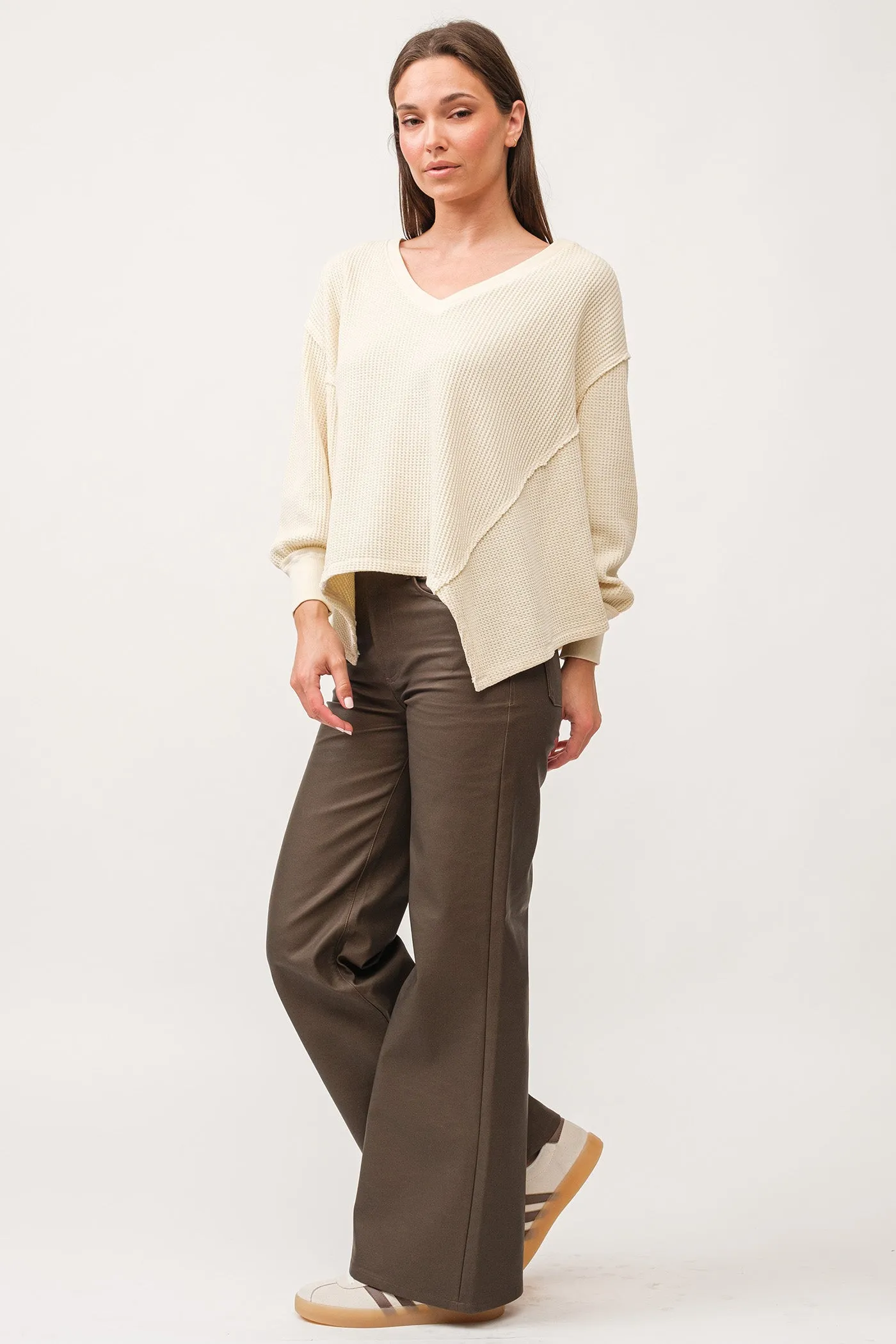 MIRA V-NECK OVERSIZED LONG SLEEVE TOP ANTIQUE WHITE