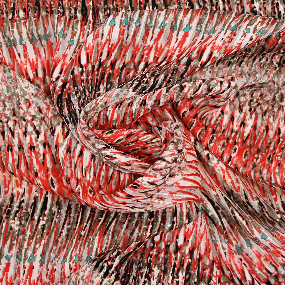 Mousseline imprimée bande satin Pointe-à-Pitre rouge