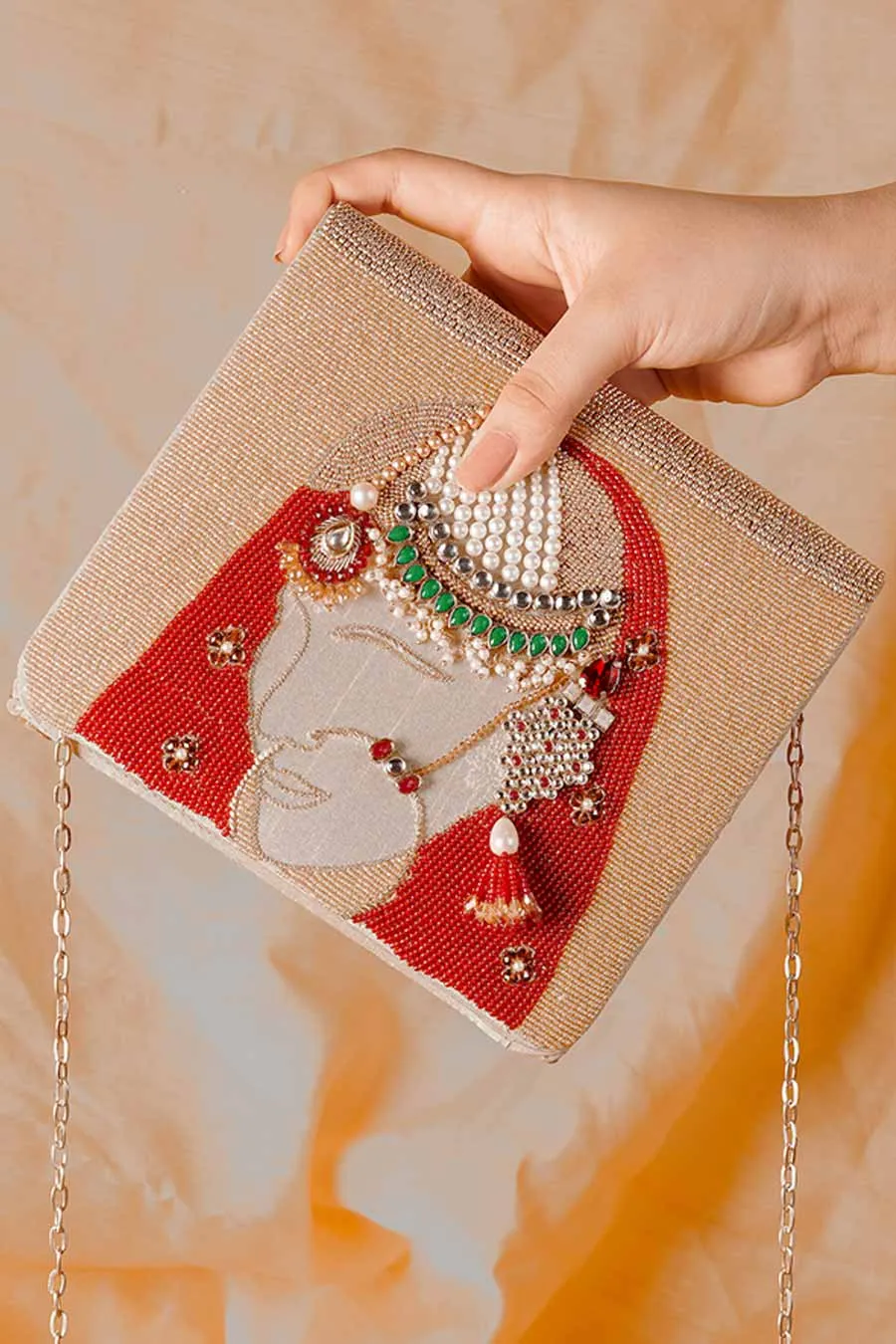 Multicolour Dulhan Hand-Embroidered Clutch