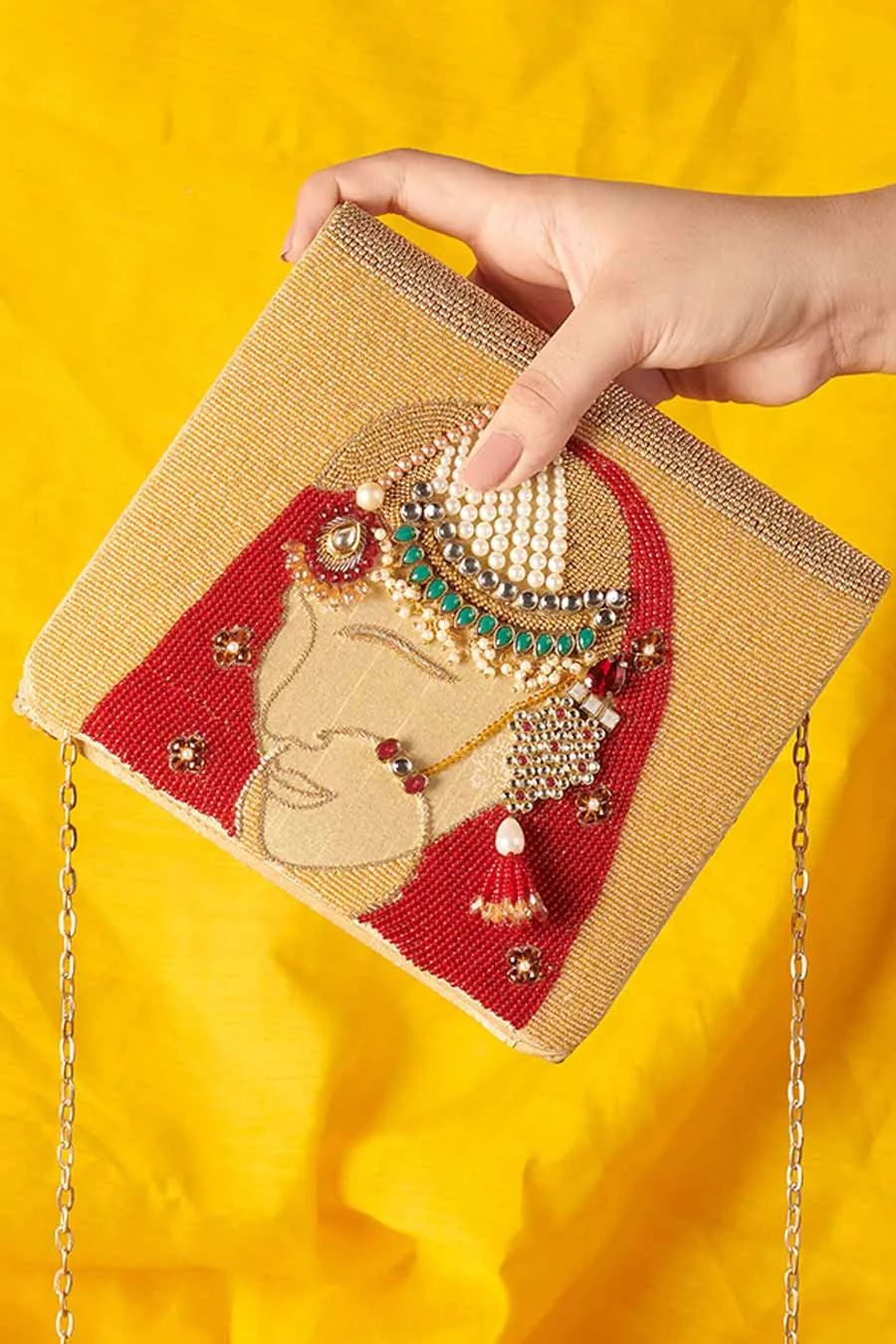 Multicolour Dulhan Hand-Embroidered Clutch