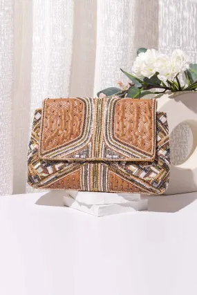 Multicolour Theiya Tan Embroidered Clutch