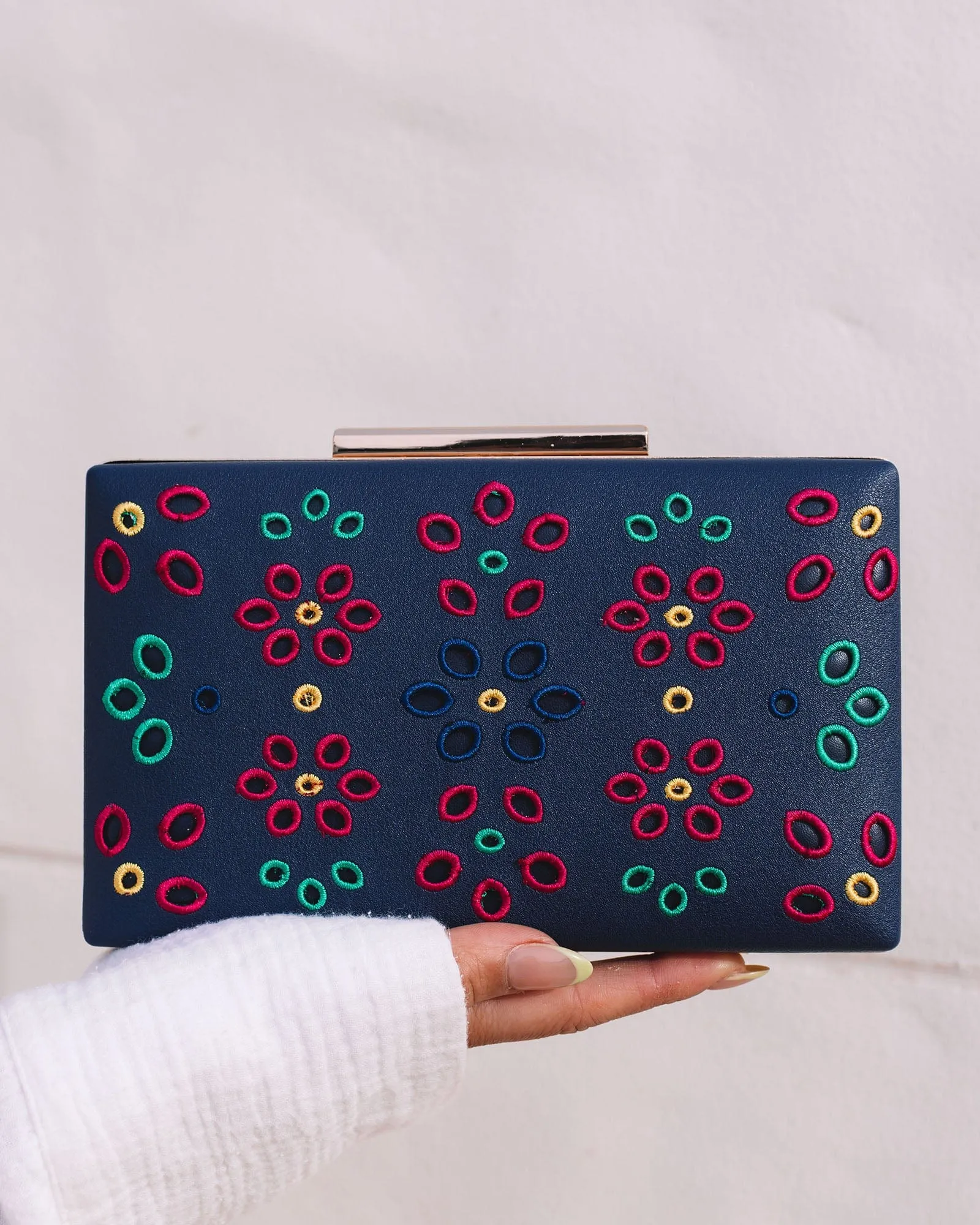 Navy Blue Jaimii Embroidered Clutch Bag