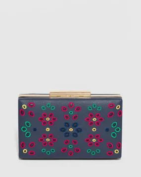 Navy Blue Jaimii Embroidered Clutch Bag