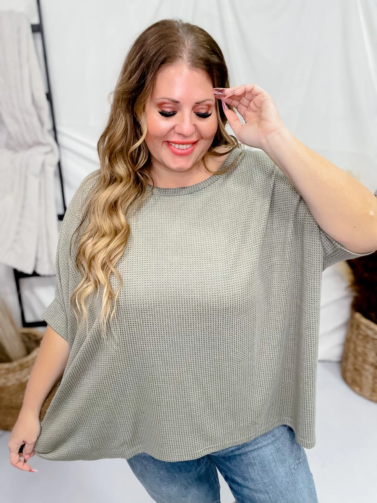 Olive Green Dolman Sleeve Thermal Top FINAL SALE