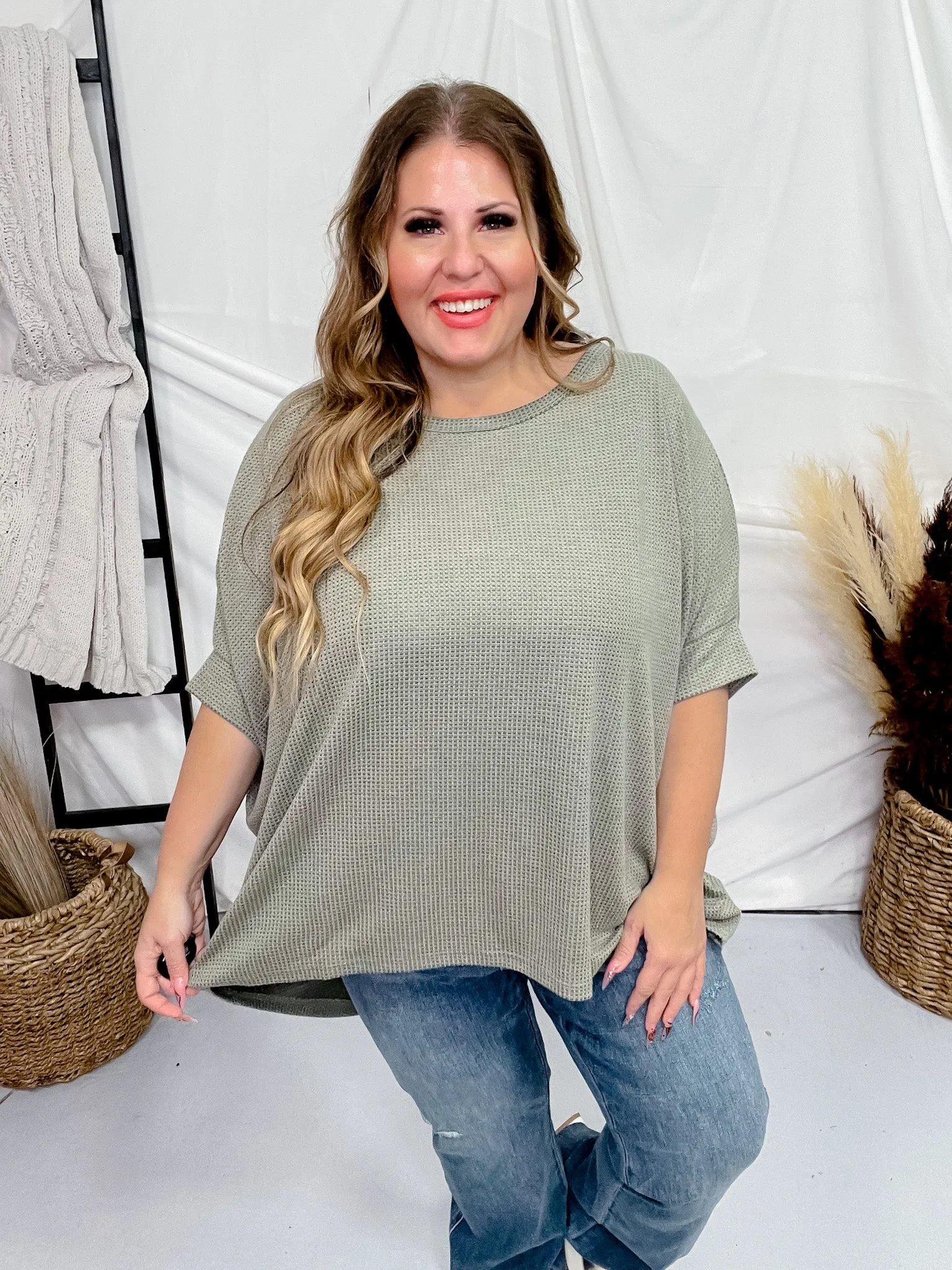 Olive Green Dolman Sleeve Thermal Top FINAL SALE