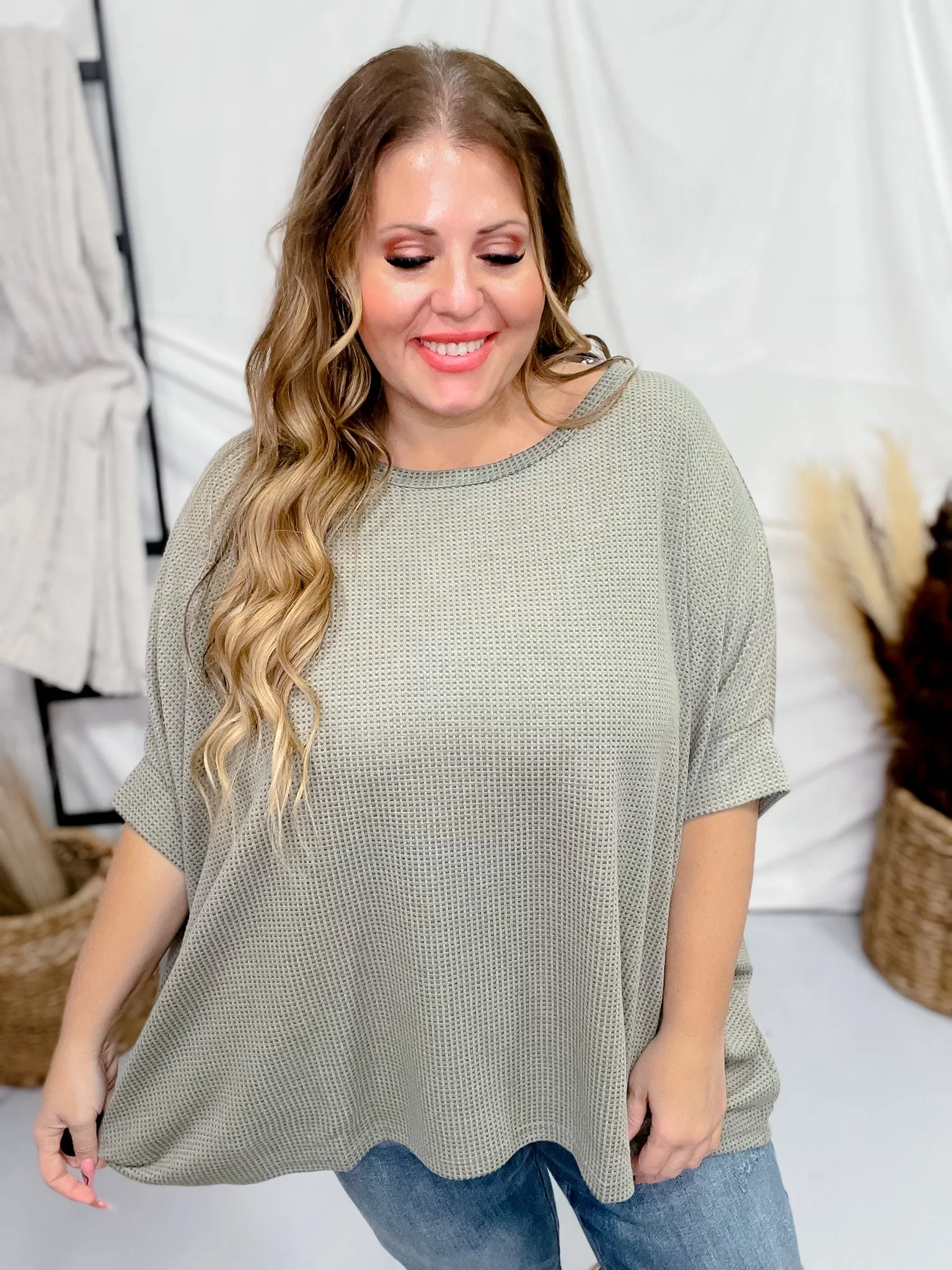 Olive Green Dolman Sleeve Thermal Top FINAL SALE