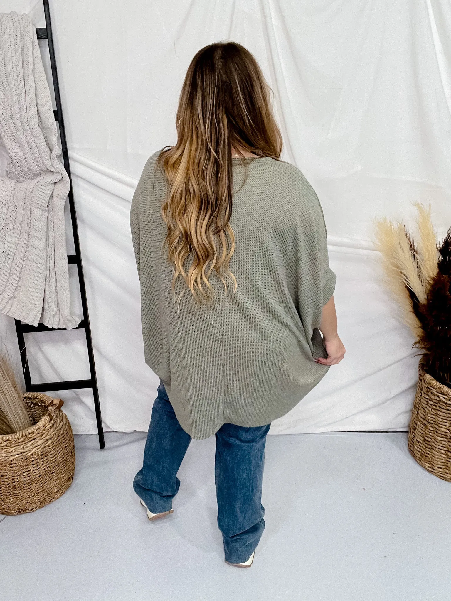 Olive Green Dolman Sleeve Thermal Top FINAL SALE