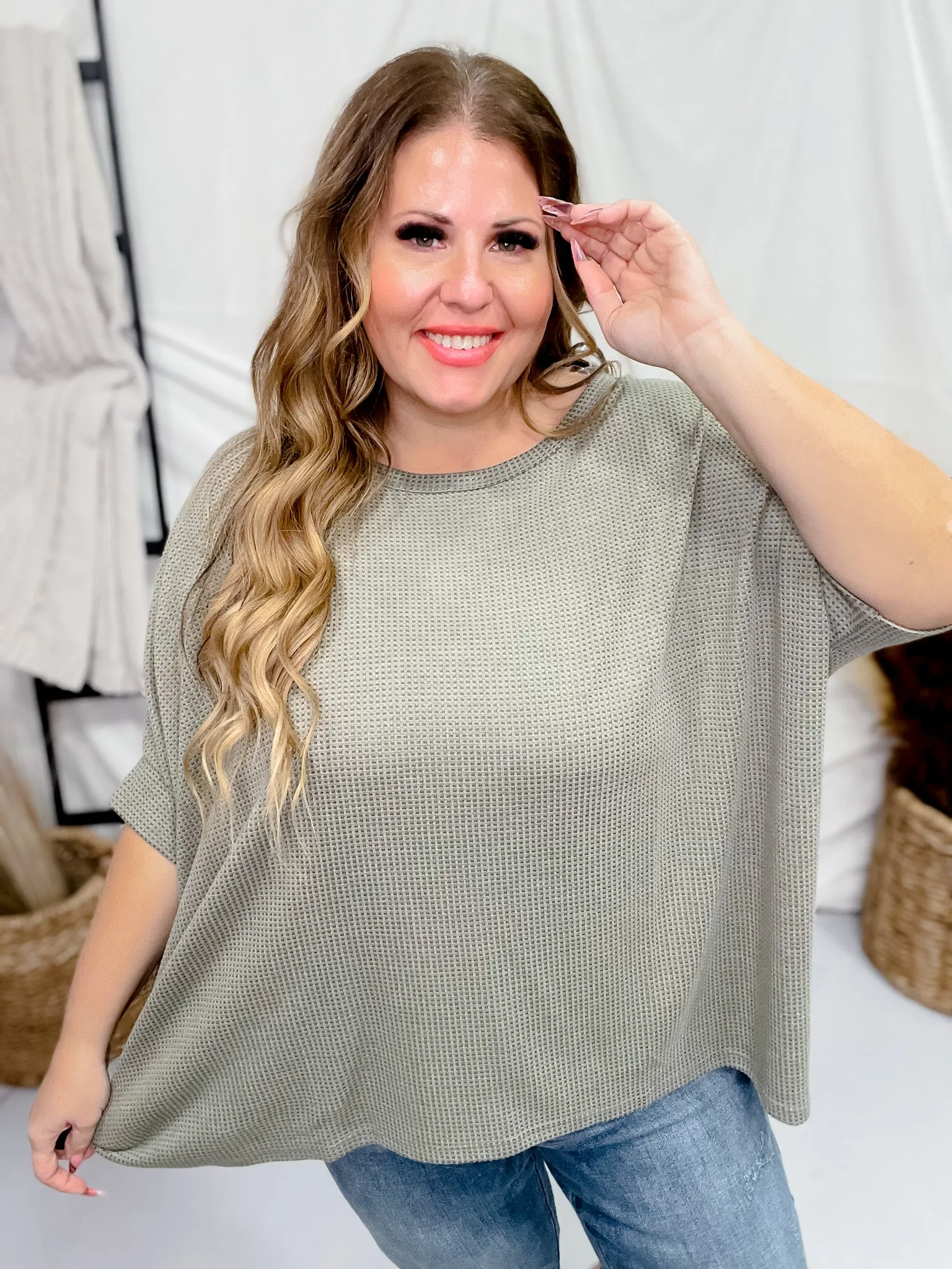Olive Green Dolman Sleeve Thermal Top FINAL SALE