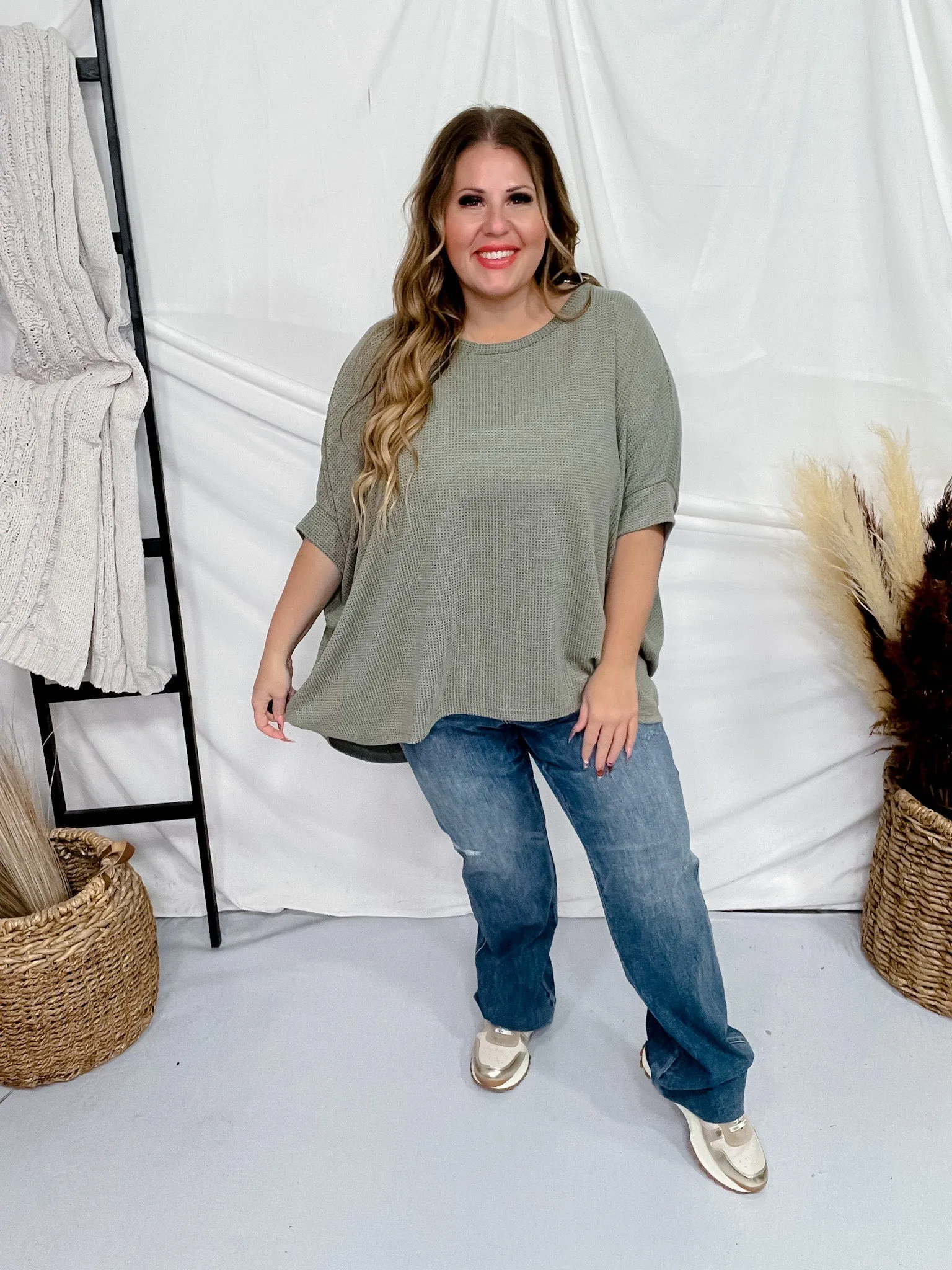 Olive Green Dolman Sleeve Thermal Top FINAL SALE