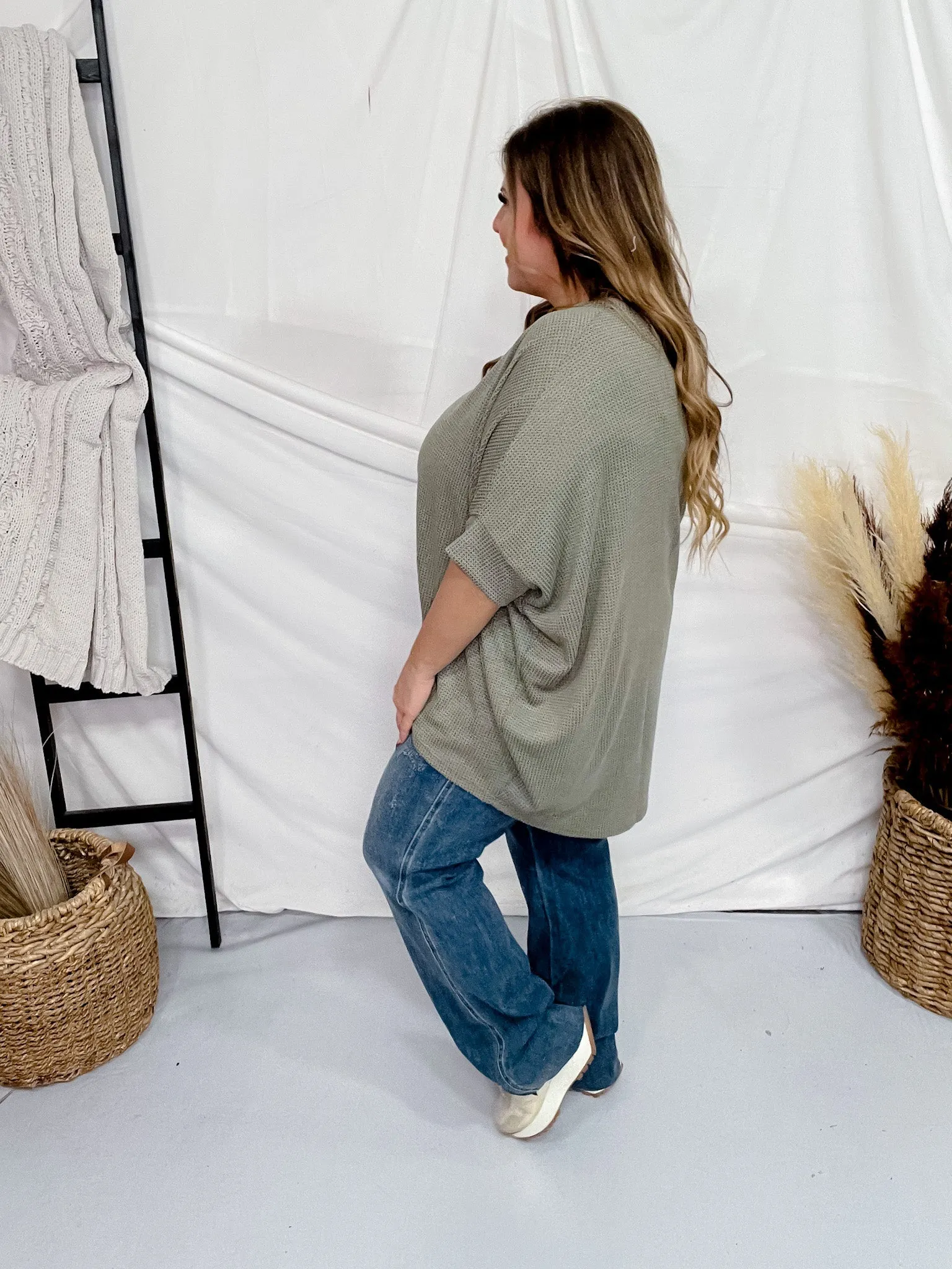 Olive Green Dolman Sleeve Thermal Top FINAL SALE