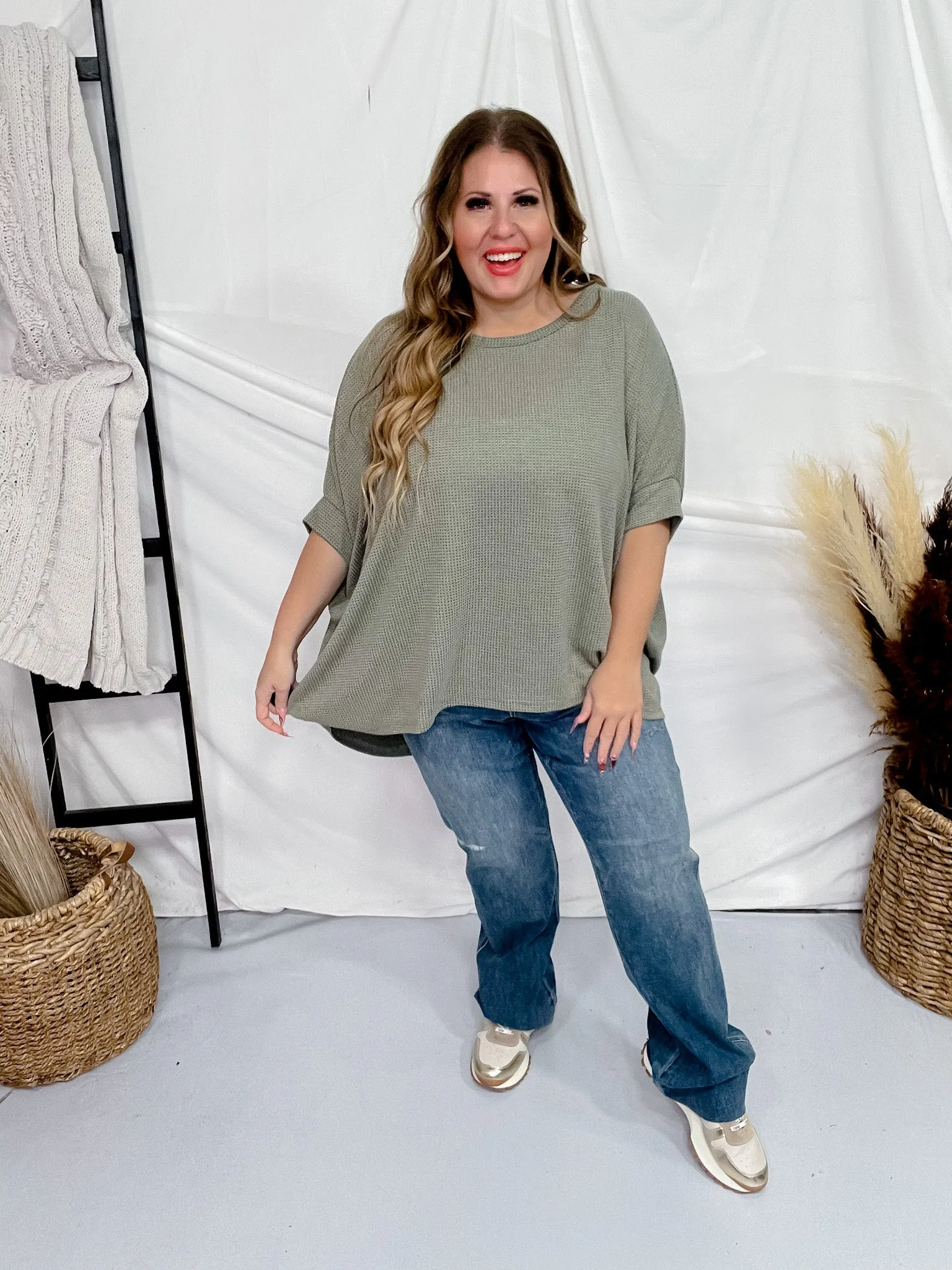 Olive Green Dolman Sleeve Thermal Top FINAL SALE