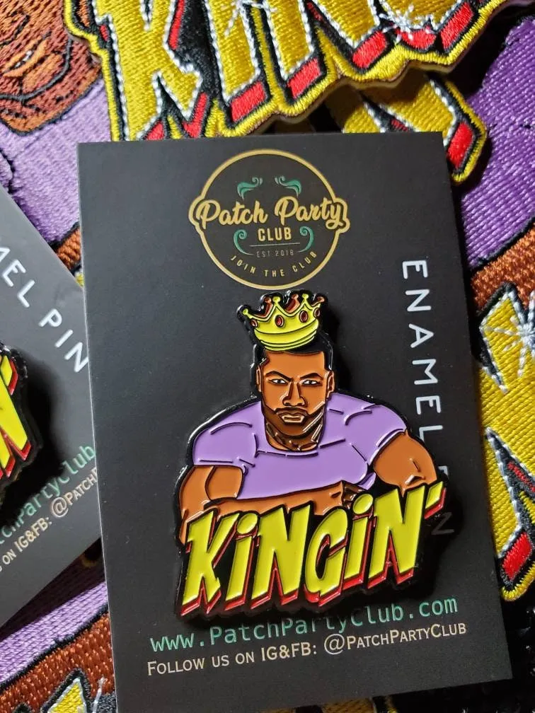 Patch & Pin 2-pc Set for Men, "Kingin" Exclusive Accessories, Black King Pin, Pin Size 1.50", Patch size 5" 100% Embroidered, DIY Supplies