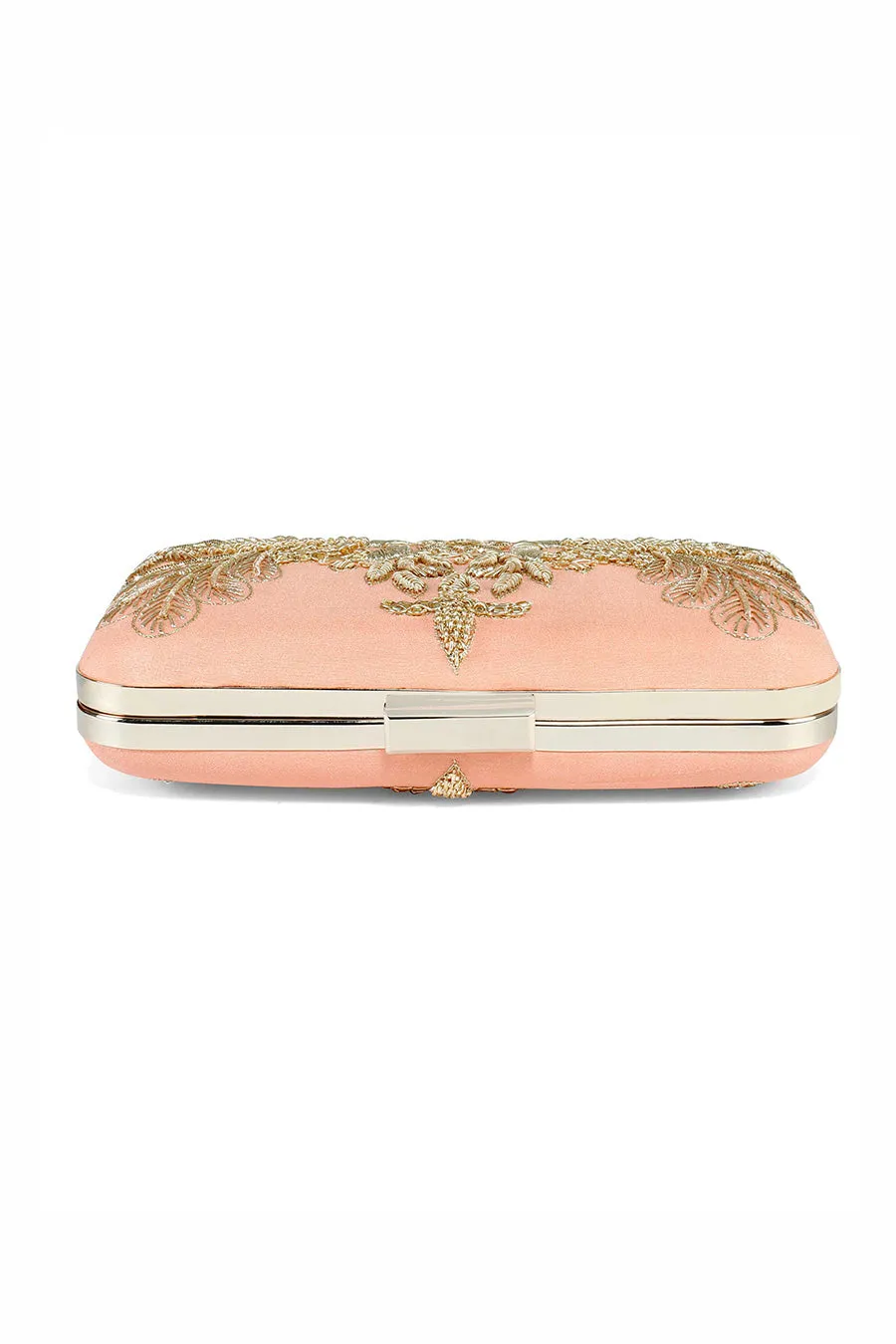 Peach Peacock Hand-Embroidered Clutch