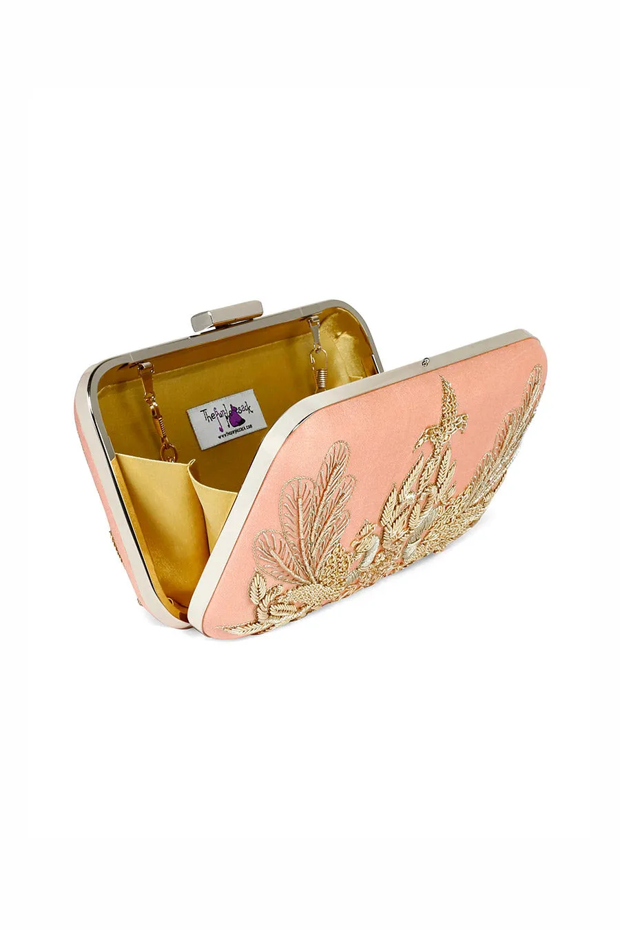 Peach Peacock Hand-Embroidered Clutch