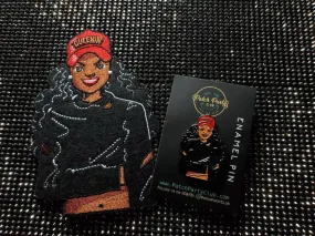 Pin Feminist, 2 pc Set "Queenin" Exclusive Lapel Pin & Embroidered Patch, Black Queen, Pin Size 1.77 inches, 5" Iron on Patch