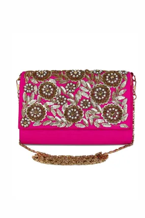 Pink Beauteous Hand-Embroidered Clutch
