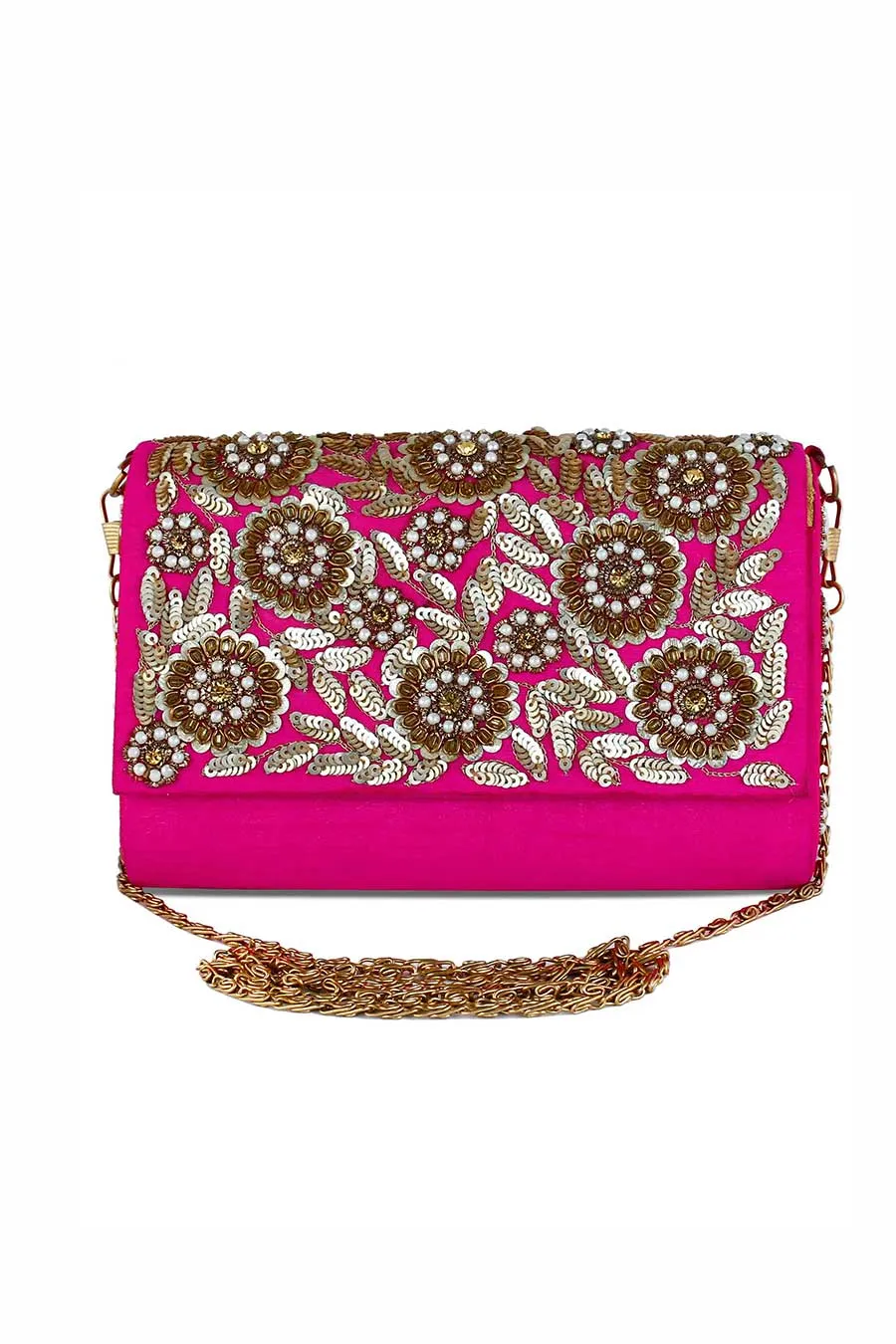 Pink Beauteous Hand-Embroidered Clutch