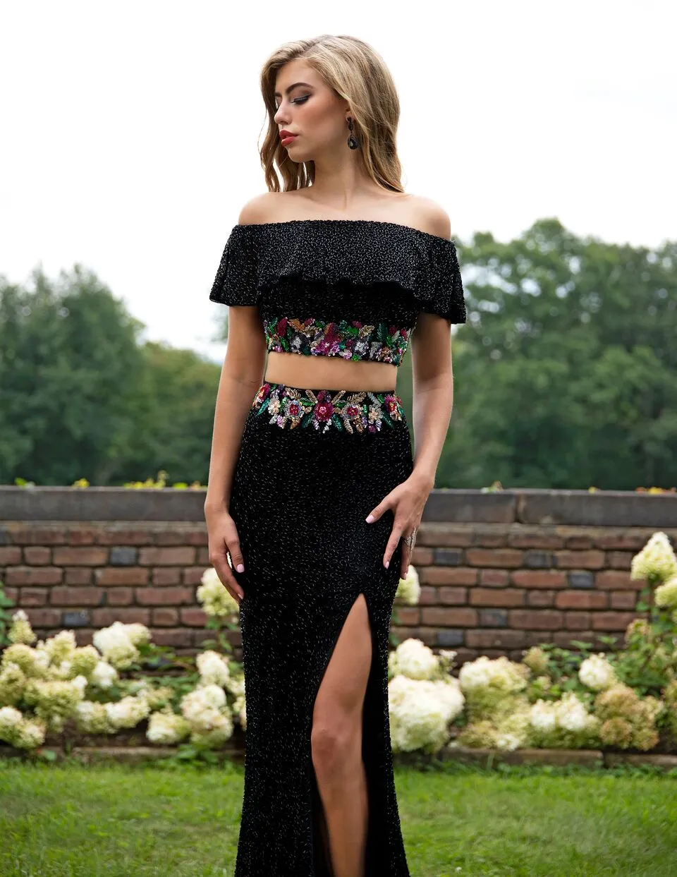 Primavera Couture 3215 Two piece boho prom dress Size 16 Black