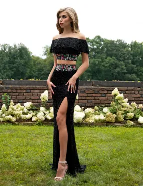 Primavera Couture 3215 Two piece boho prom dress Size 16 Black