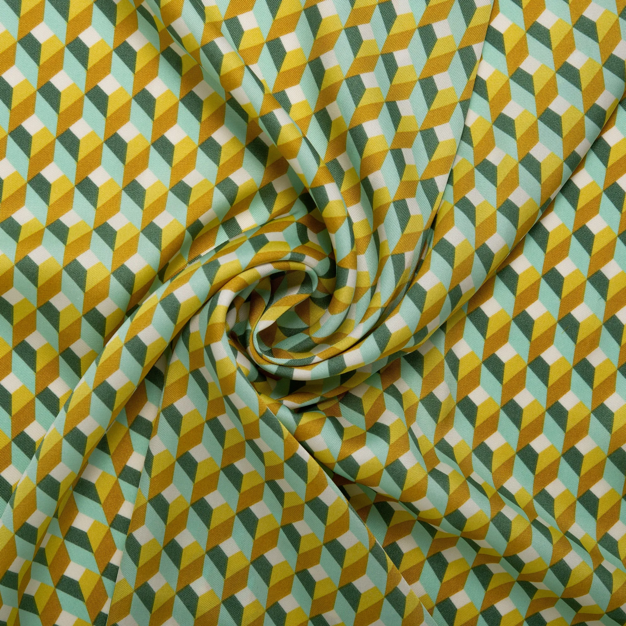 Printed satin - VICTORIA - Cubes - Green