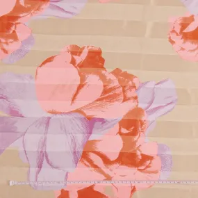 Printed Striped Satin Fabric, Lilac Floral- Width 148cm