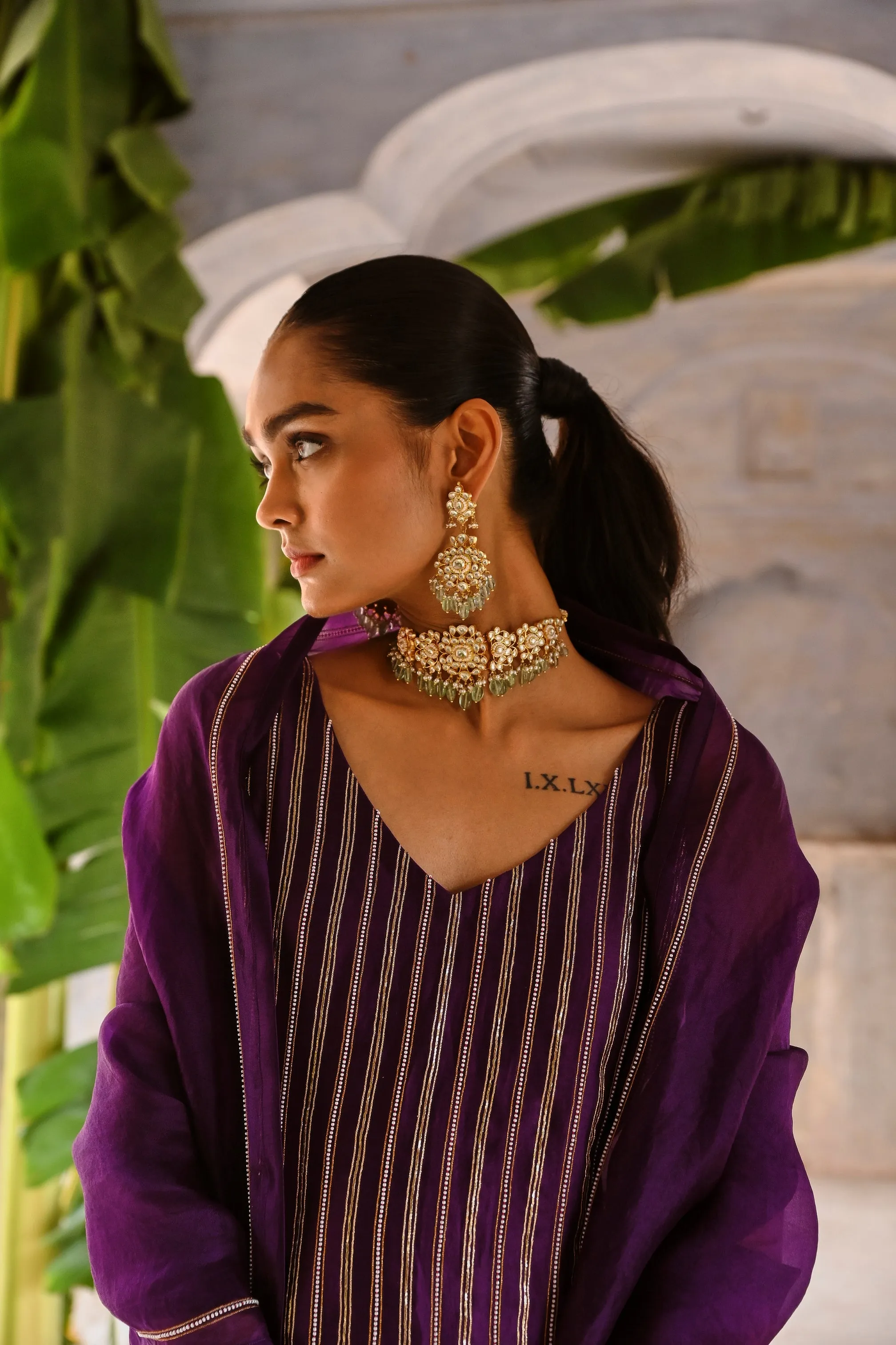 Purple Short Kurta with Sharara