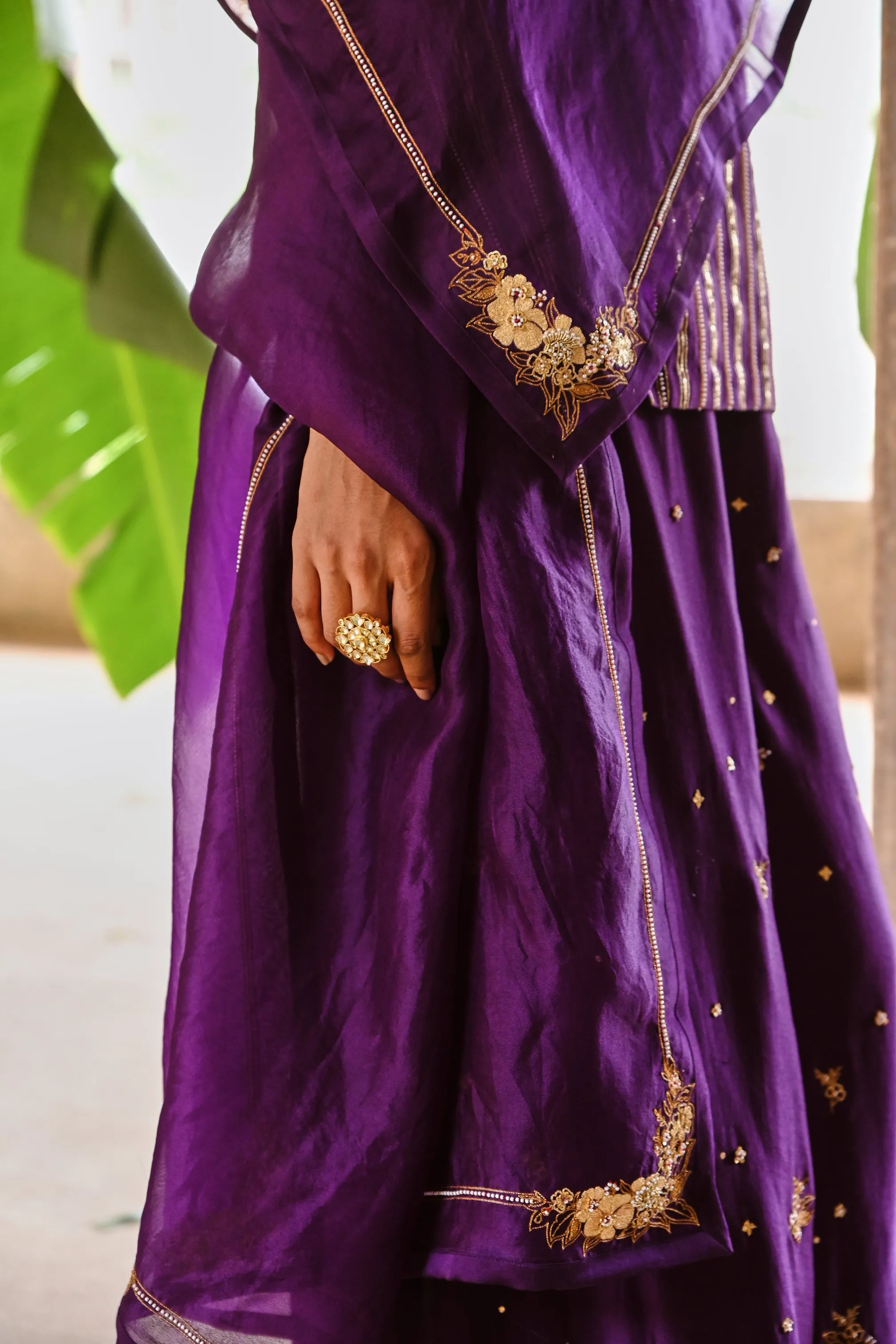 Purple Short Kurta with Sharara