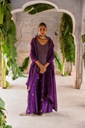 Purple Short Kurta with Sharara