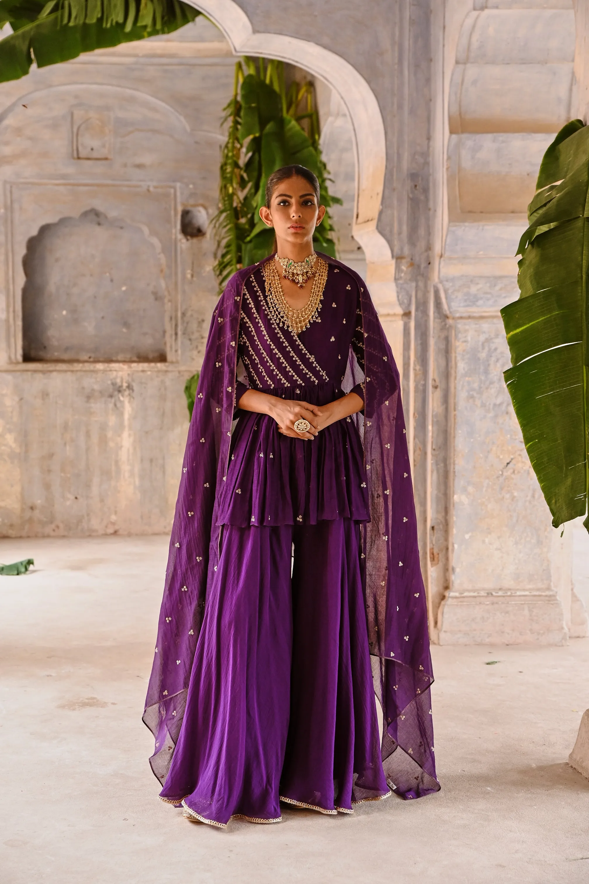 Purple Short Peplum Set