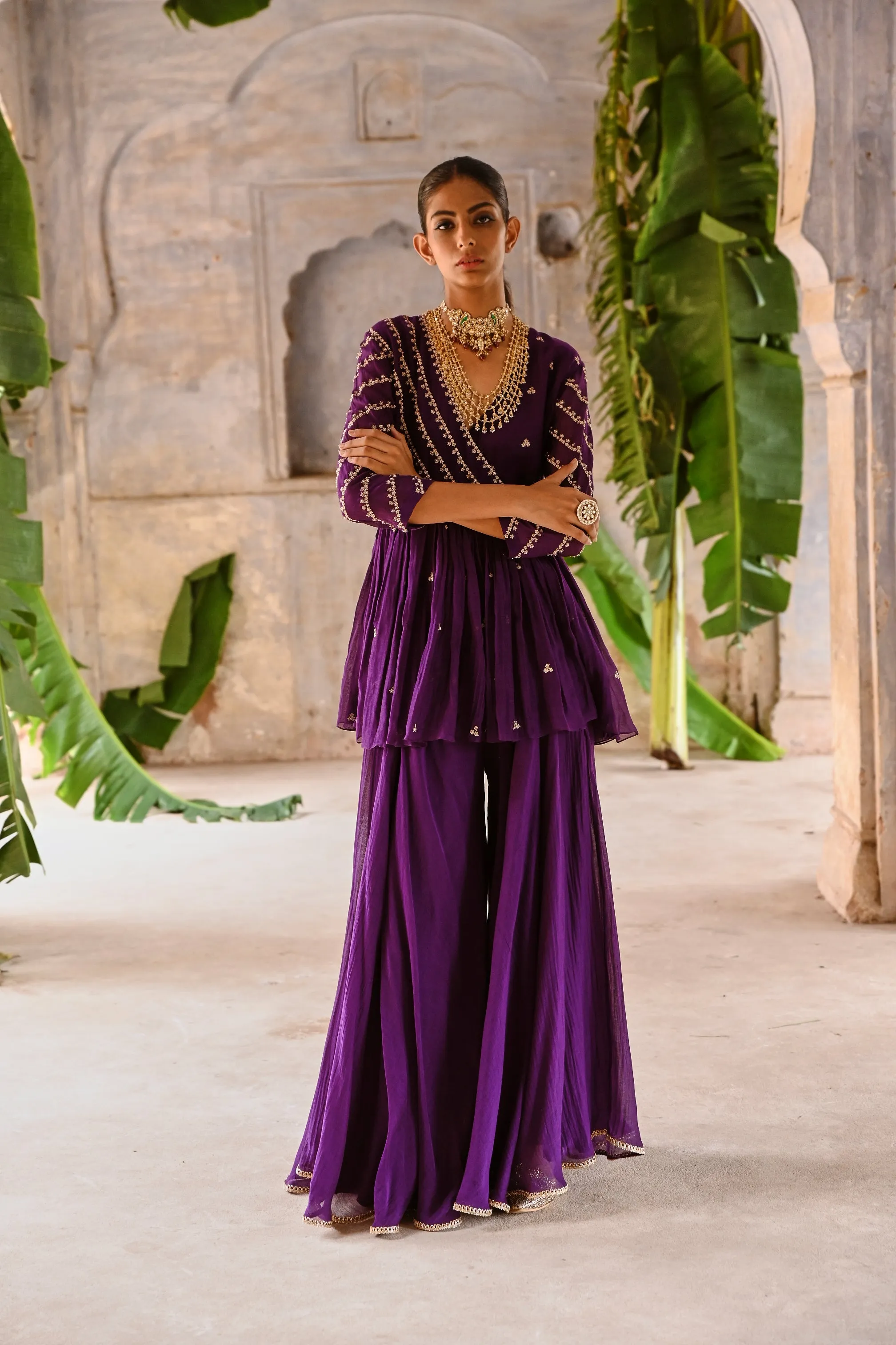 Purple Short Peplum Set