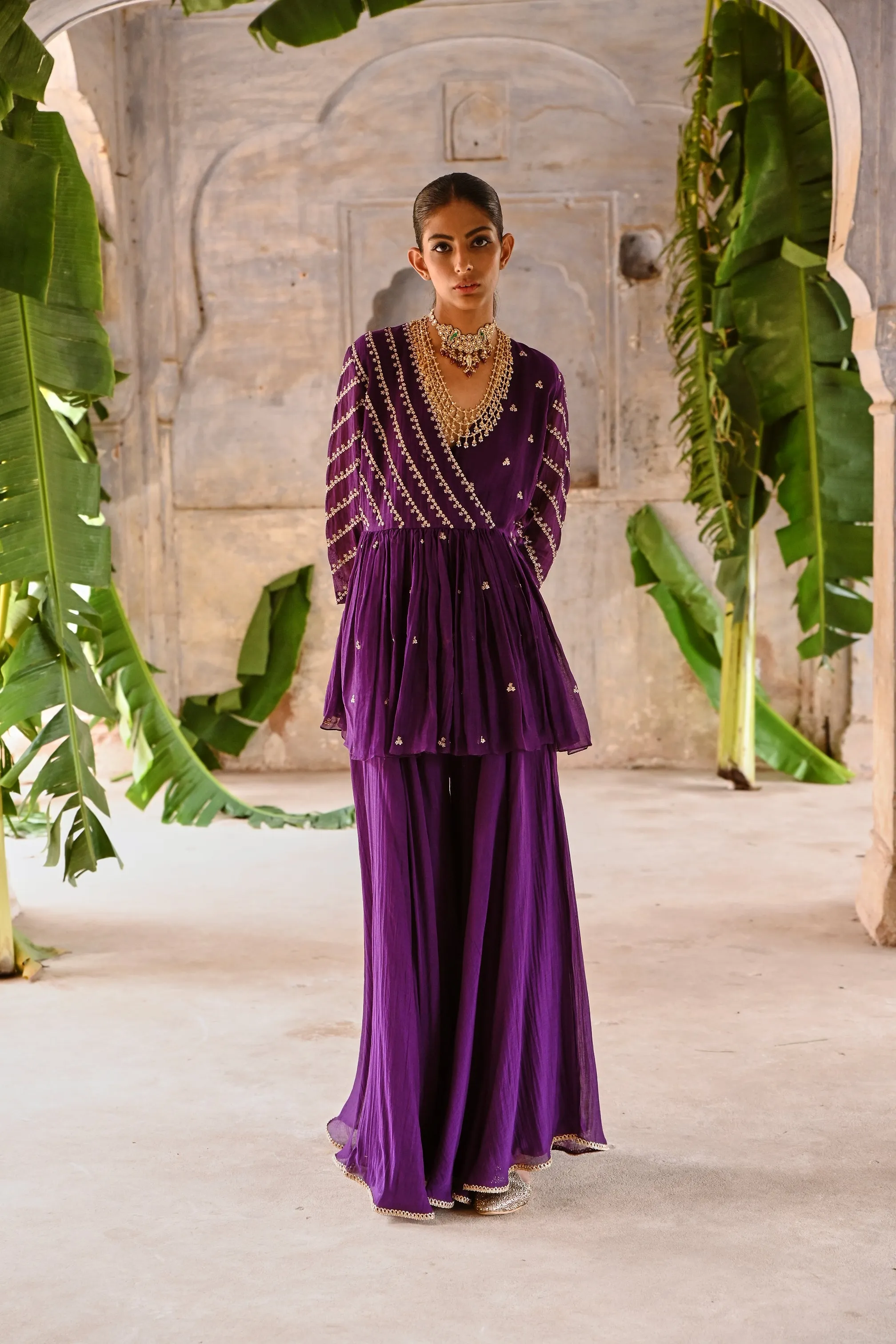 Purple Short Peplum Set