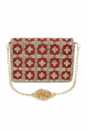 Red Jaal Hand-Embroidered Clutch
