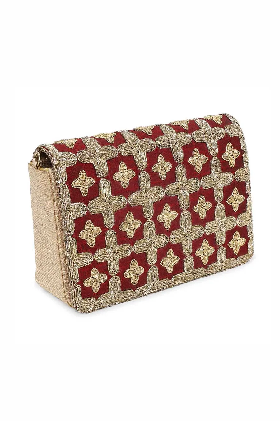 Red Jaal Hand-Embroidered Clutch