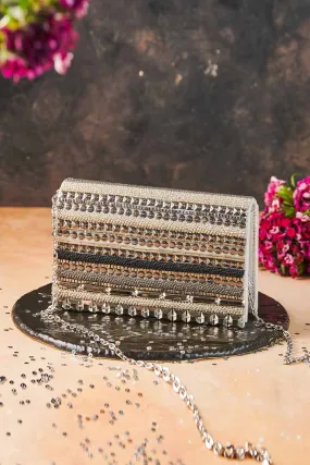 Silver Sequcee Hand-Embroidered Clutch