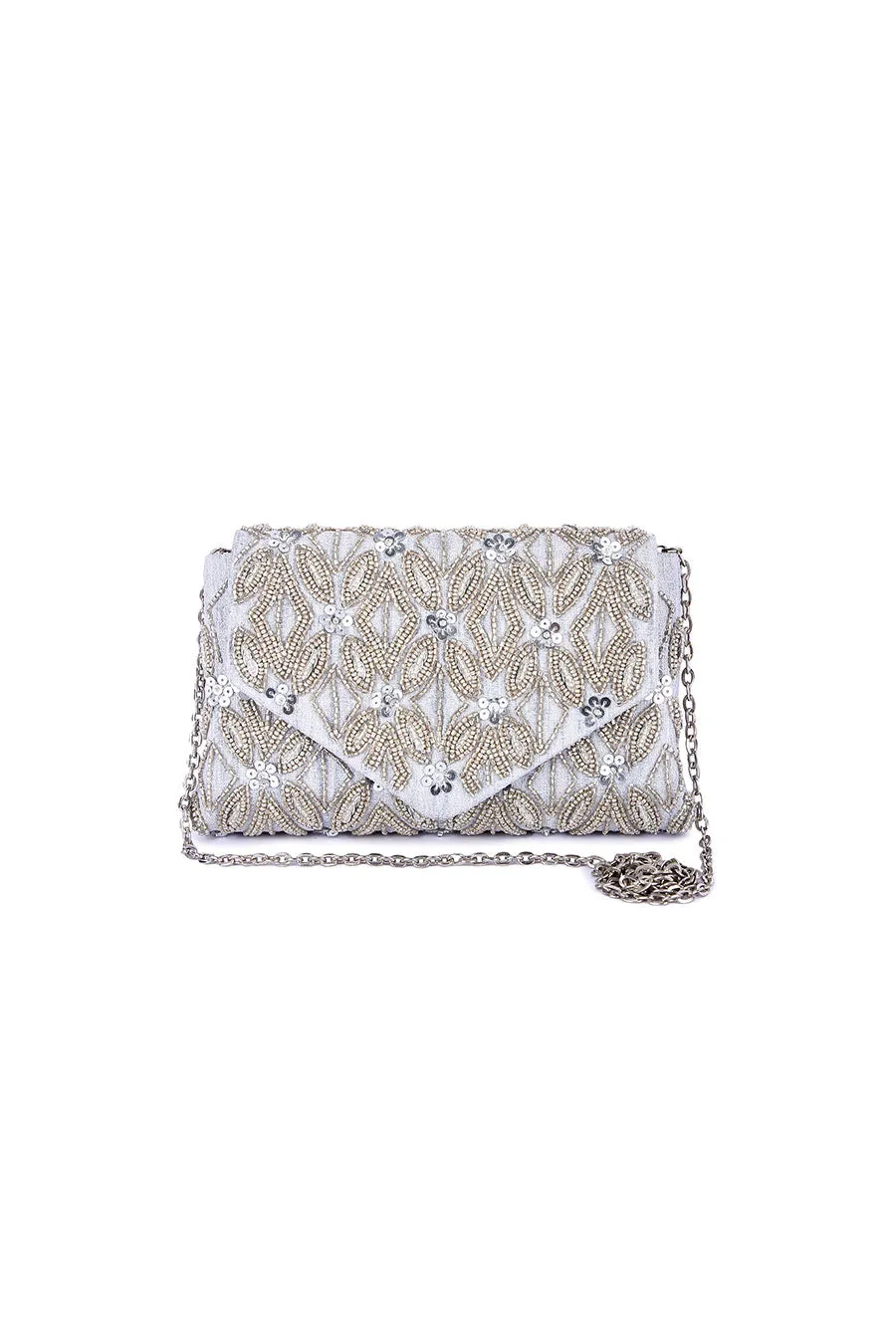 Silver Shyna Hand-Embroidered Clutch