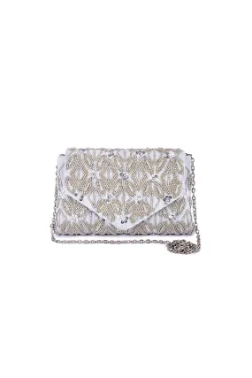 Silver Shyna Hand-Embroidered Clutch