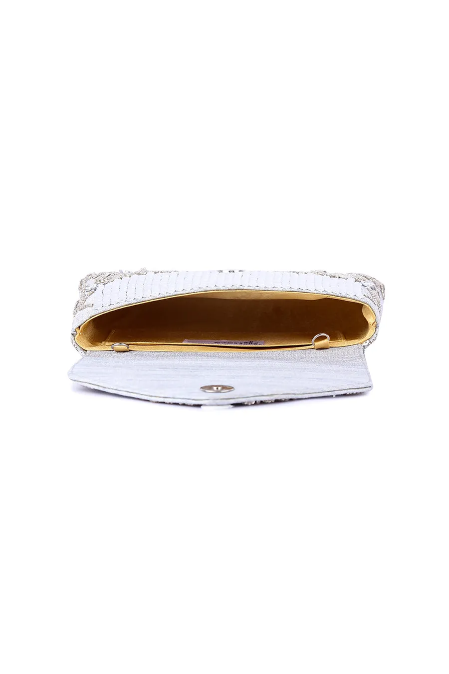 Silver Shyna Hand-Embroidered Clutch
