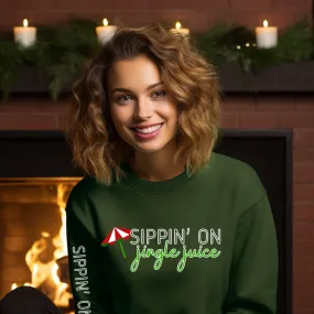 Sippin' on Jingle Juice Women's Sweatshirt: Festive Umbrella & Arm Detail