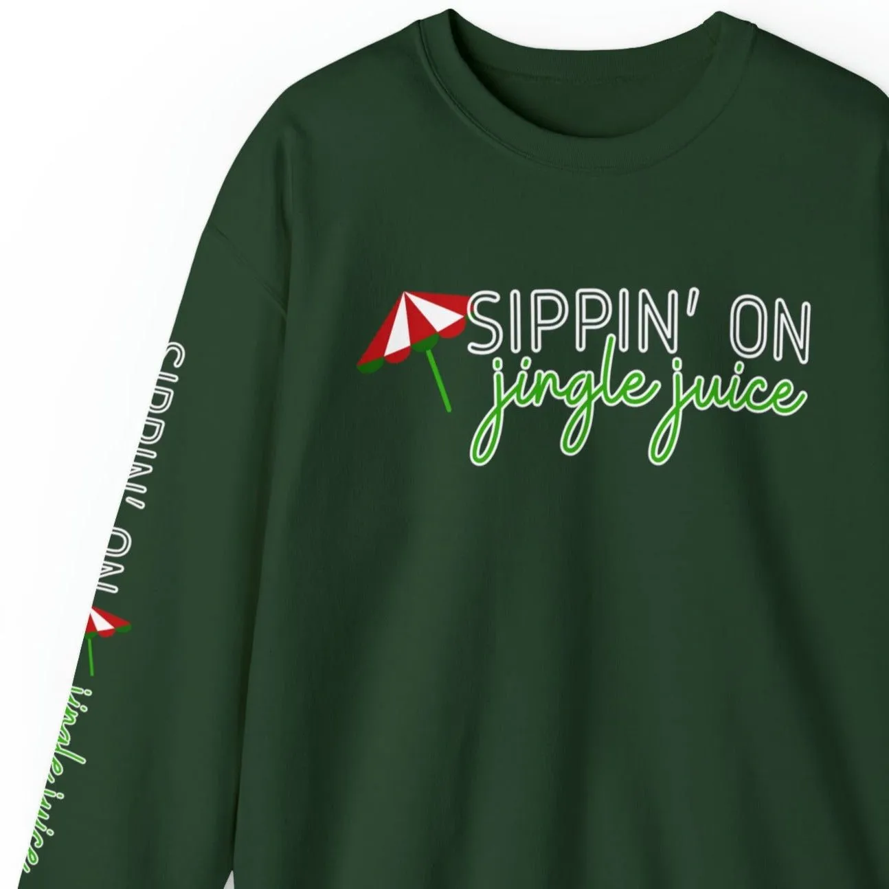Sippin' on Jingle Juice Women's Sweatshirt: Festive Umbrella & Arm Detail