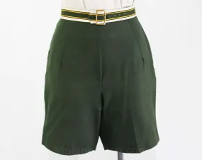 Size 0 Shorts - 1950s Sage Green Cotton Short - XXS 50s Tailored Summer Separates - Original Preppy Striped Belt - NWT Deadstock - Waist 23
