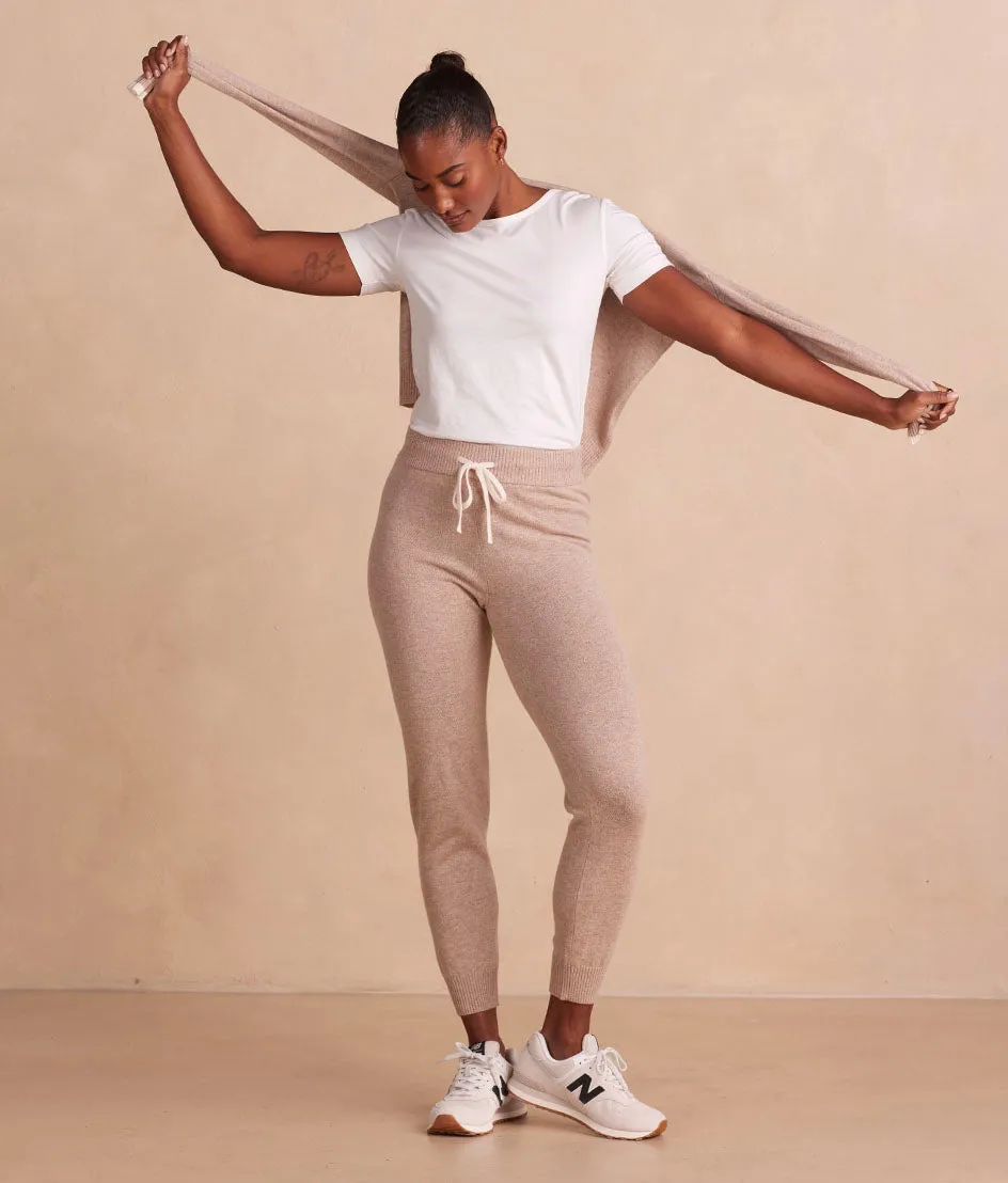 The Coziest Cashmere Blend Jogger - Toffee & White Sand