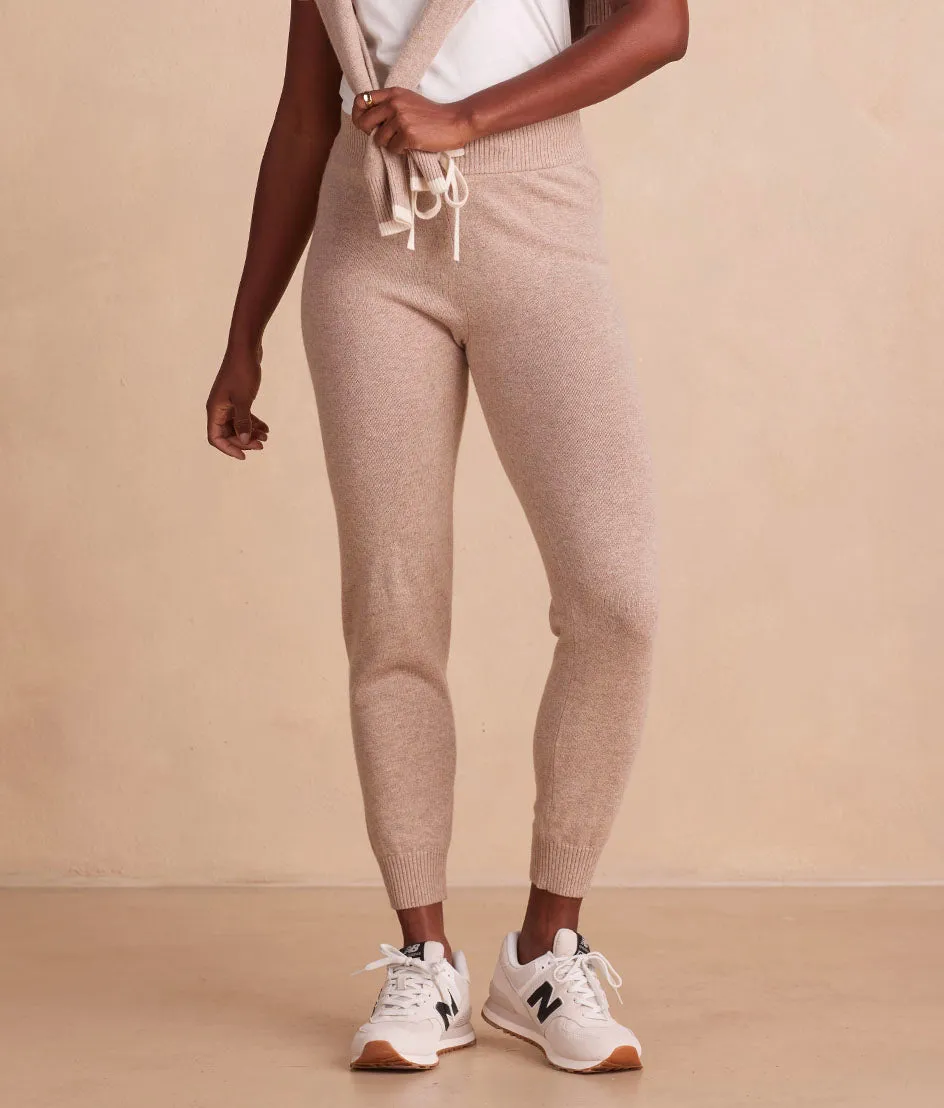 The Coziest Cashmere Blend Jogger - Toffee & White Sand