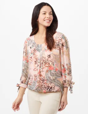 Tie Sleeve Lurex Bubble Hem Blouse