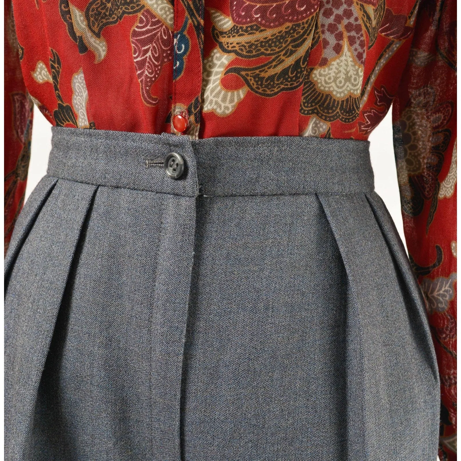 Vintage 80s Ungaro Paris Wool Pants Blue Gray High Waisted Pleated Front Trousers size Medium