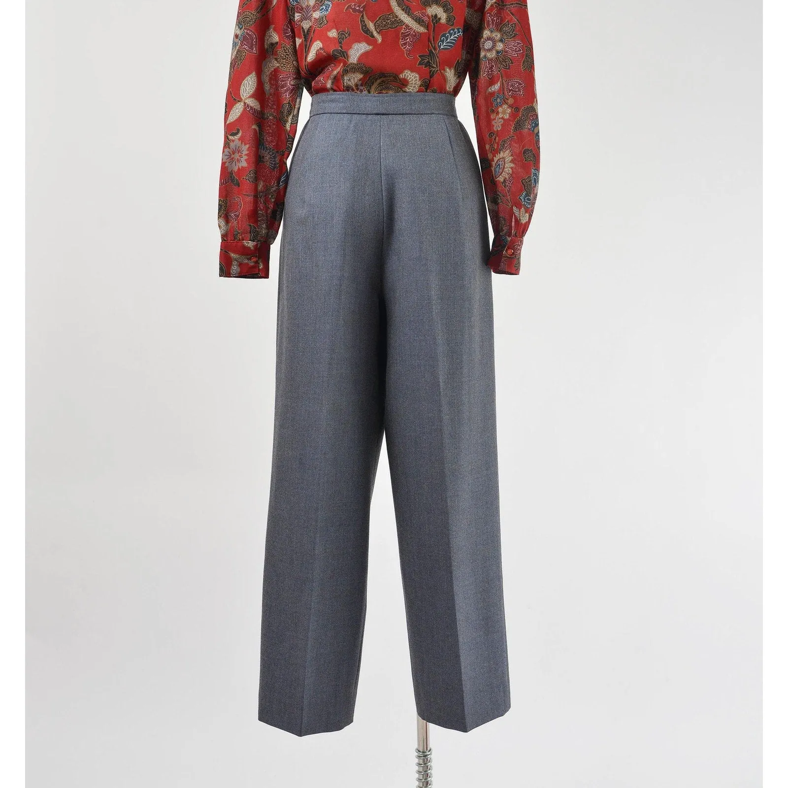 Vintage 80s Ungaro Paris Wool Pants Blue Gray High Waisted Pleated Front Trousers size Medium