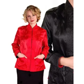 Vintage Ladies Reversible   Red Rayon Satin Damask Evening Jacket 1950S M-L