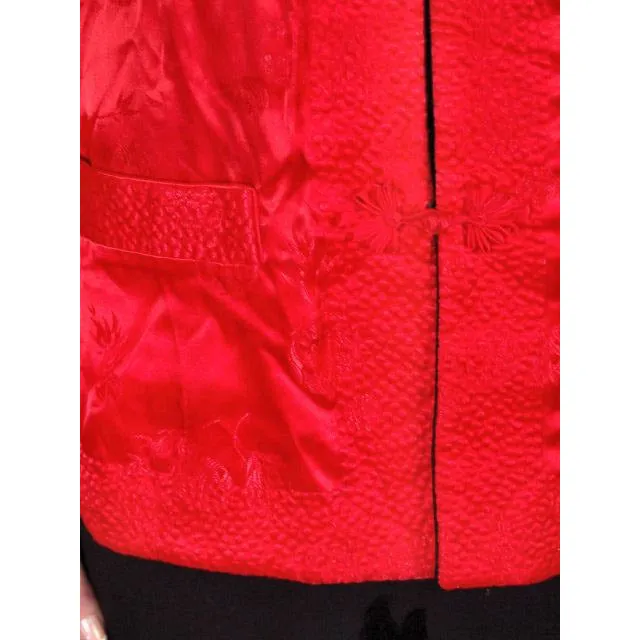 Vintage Ladies Reversible   Red Rayon Satin Damask Evening Jacket 1950S M-L
